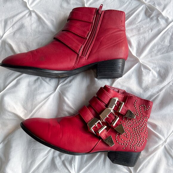 Forever 21 Red Studded Moto Boots – Size 8 - Picture 3 of 8